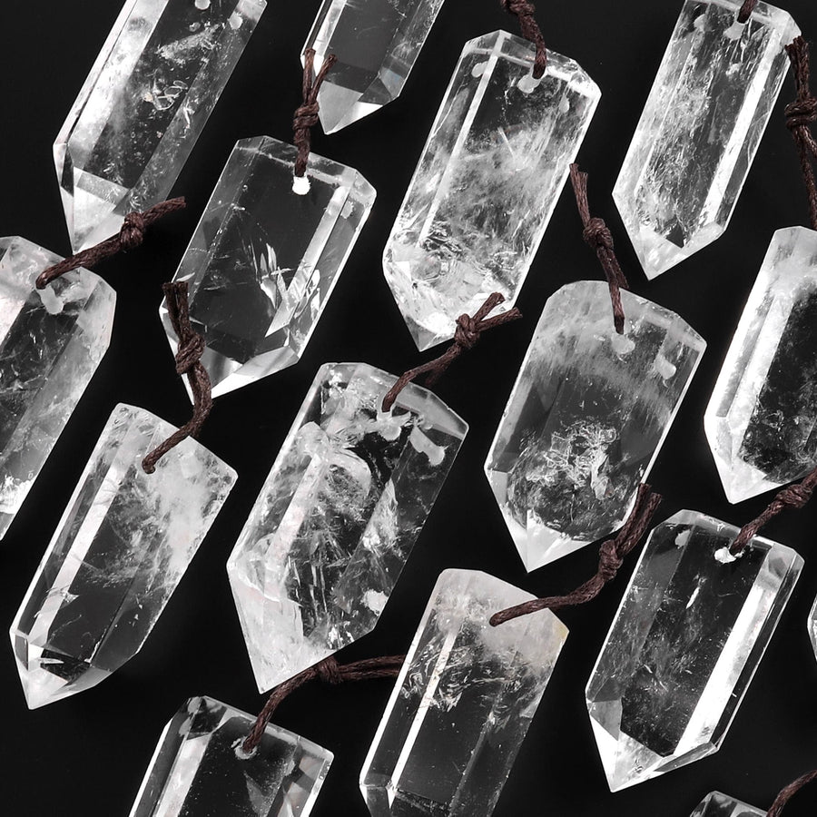 Natural Rock Quartz Pendant Front Drilled Point Tower Pendulum Gemstone Crystal Focal Bead