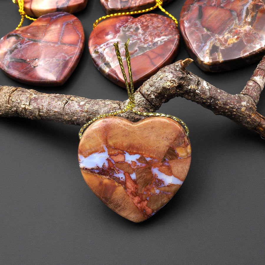 Natural Butterfly Jasper from Mexico Side Drilled Heart Pendant A4