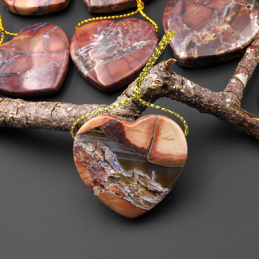 Natural Butterfly Jasper from Mexico Side Drilled Heart Pendant A5