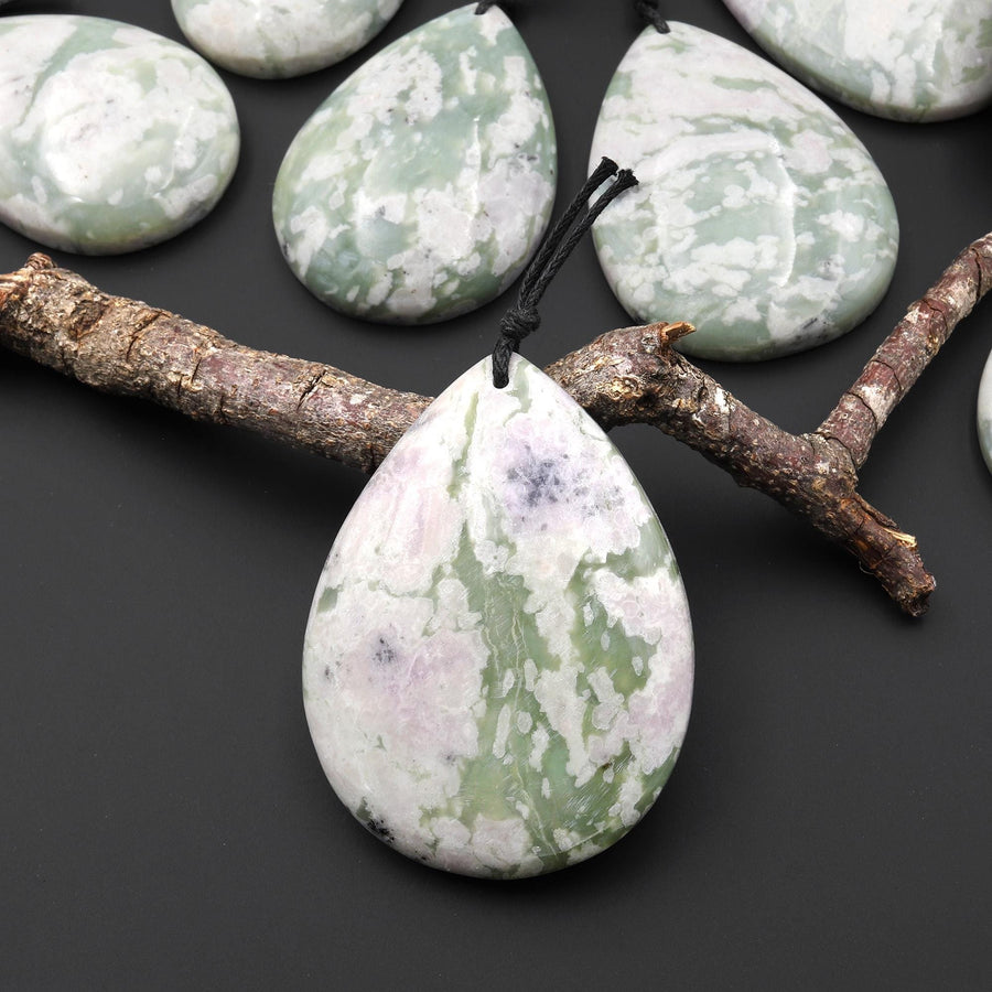 Natural Peace Jasper Teardrop Pendant Soft Green Violet Pink Purple Colors A4