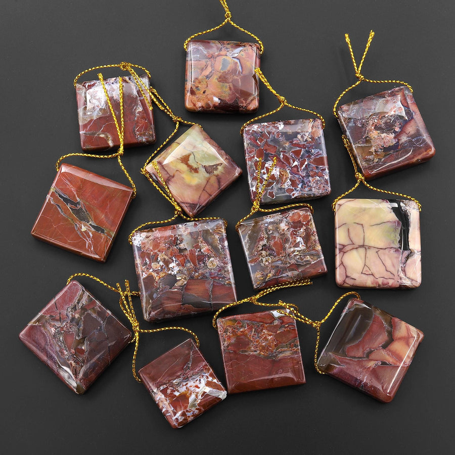 Natural Butterfly Jasper from Mexico Side Drilled Square Pendant