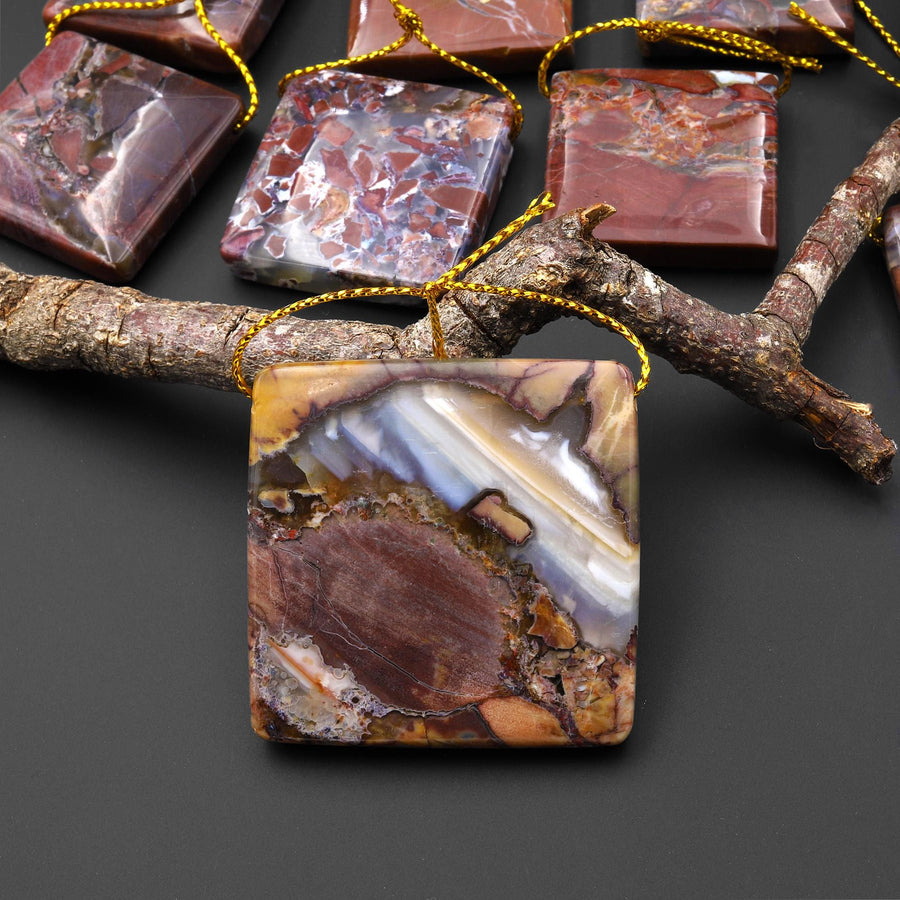 Natural Butterfly Jasper from Mexico Side Drilled Square Pendant