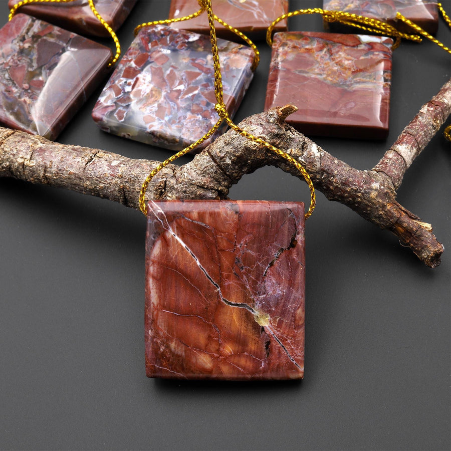Natural Butterfly Jasper from Mexico Side Drilled Square Pendant