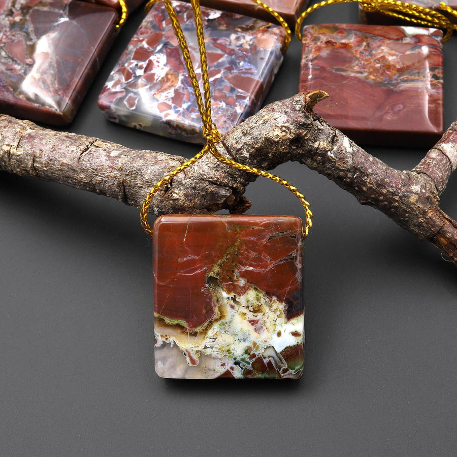 Natural Butterfly Jasper from Mexico Side Drilled Square Pendant