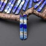 Natural Blue Lapis Earring Pair Modern Long Beveled Rectangle Spike Matched Gemstone Beads