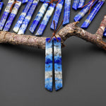 Natural Blue Lapis Earring Pair Modern Long Beveled Rectangle Spike Matched Gemstone Beads