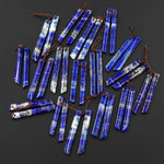Natural Blue Lapis Earring Pair Modern Long Beveled Rectangle Spike Matched Gemstone Beads