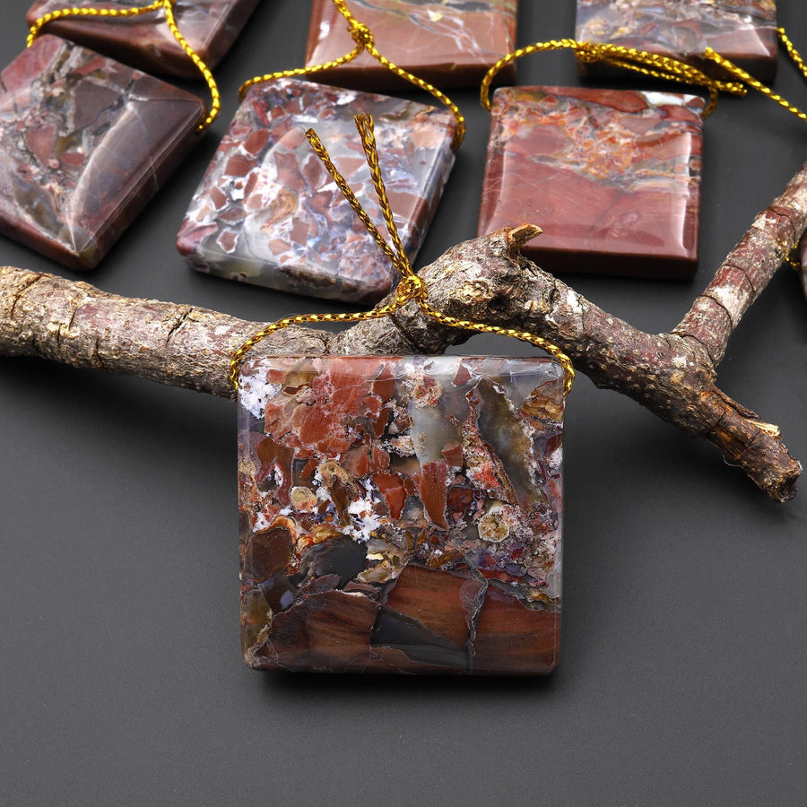 Natural Butterfly Jasper from Mexico Side Drilled Square Pendant A2