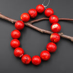 Huge Phenomenal Real Genuine Red Coral Round Beads 28mm 16" Strand
