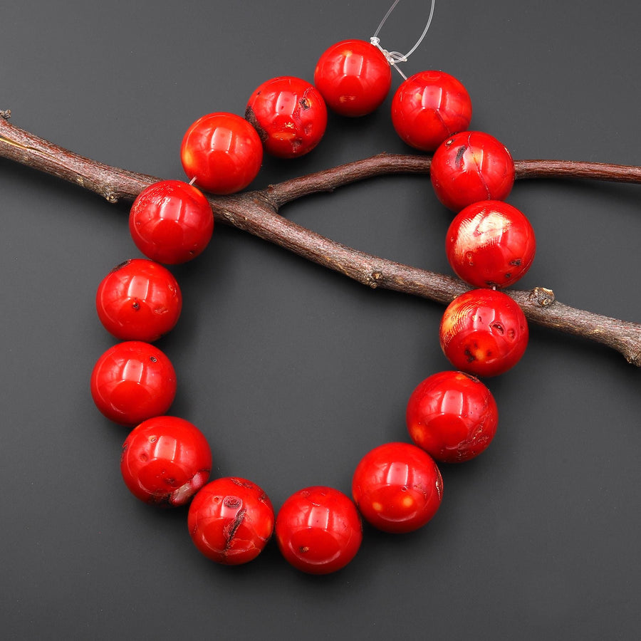Huge Phenomenal Real Genuine Red Coral Round Beads 28mm 16" Strand
