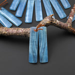 AAA Translucent Natural Argentina Lemurian Aquatine Blue Calcite Rectangle Matched Earring Pair