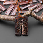 Genuine Maroon Red Utah Dinosaur Bone Fossil Drilled Rectangle Earring Pair Matched Gemstone Beads EC0397