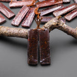 Genuine Maroon Red Utah Dinosaur Bone Fossil Drilled Rectangle Earring Pair Matched Gemstone Beads EC0397