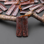 Genuine Maroon Red Utah Dinosaur Bone Fossil Drilled Rectangle Earring Pair Matched Gemstone Beads EC0397