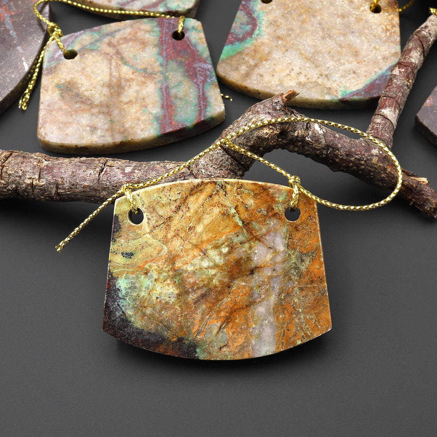 From the Old Arizona Copper Mine~ Natural Copper in Chrysocolla Curved Rectangle Locket 2 Two Hole Pendant