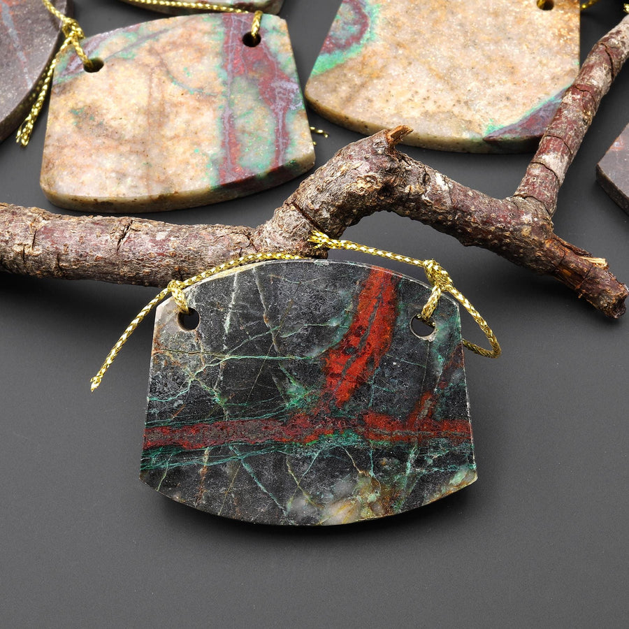 From the Old Arizona Copper Mine~ Natural Copper in Chrysocolla Curved Rectangle Locket 2 Two Hole Pendant A3