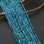 Faceted Natural Teal Blue Apatite 4mm Hexagon Rondelle Beads Gemstone 15.5" Strand