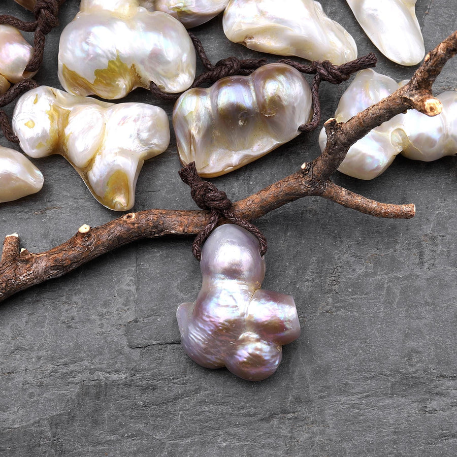 Large Natural Freshwater Baroque Blister Pearl Pendant Wild Shapes