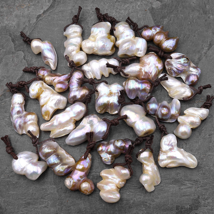 Large Natural Freshwater Baroque Blister Pearl Pendant Wild Shapes