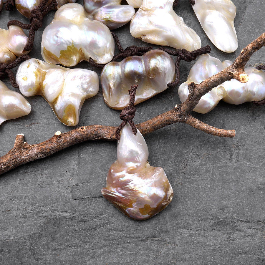 Large Natural Freshwater Baroque Blister Pearl Pendant Wild Shapes A3