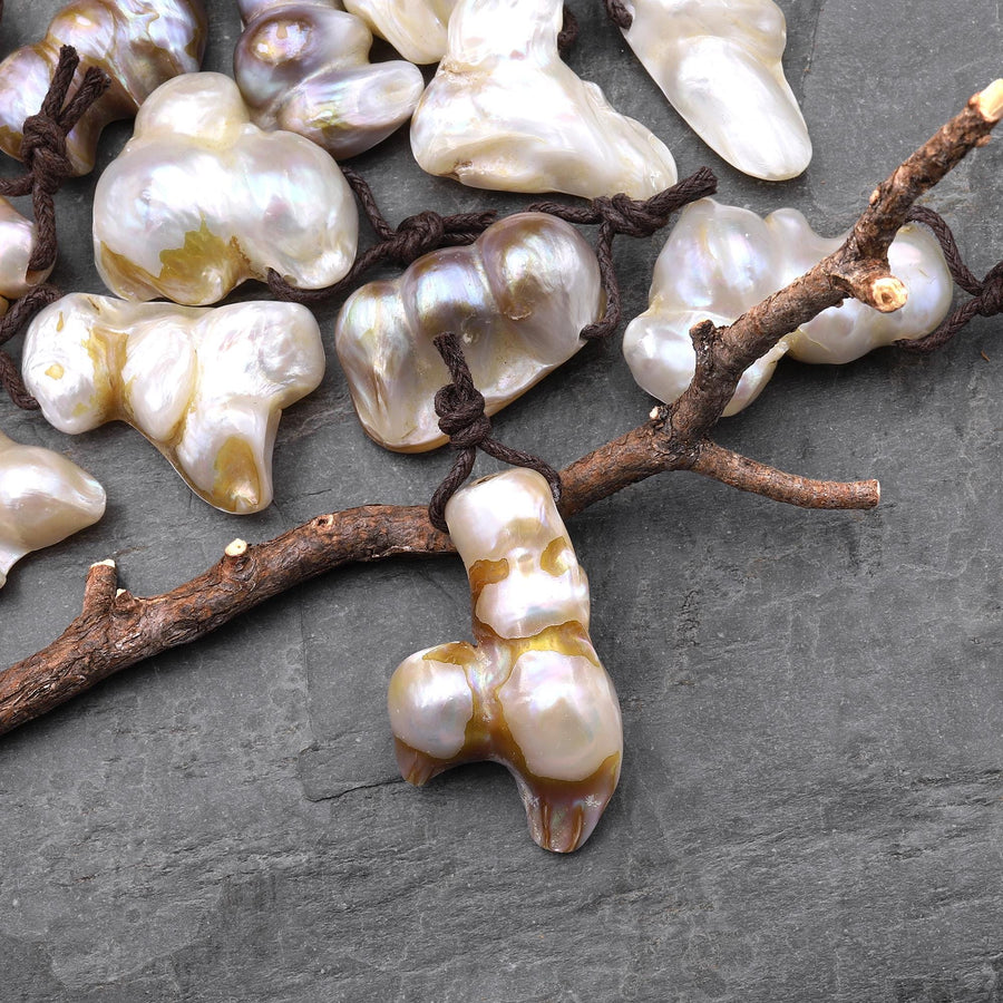 Large Natural Freshwater Baroque Blister Pearl Pendant Wild Shapes A10