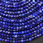 Faceted Natural Blue Lapis 4mm Cube Gemstone Beads 15.5" Strand
