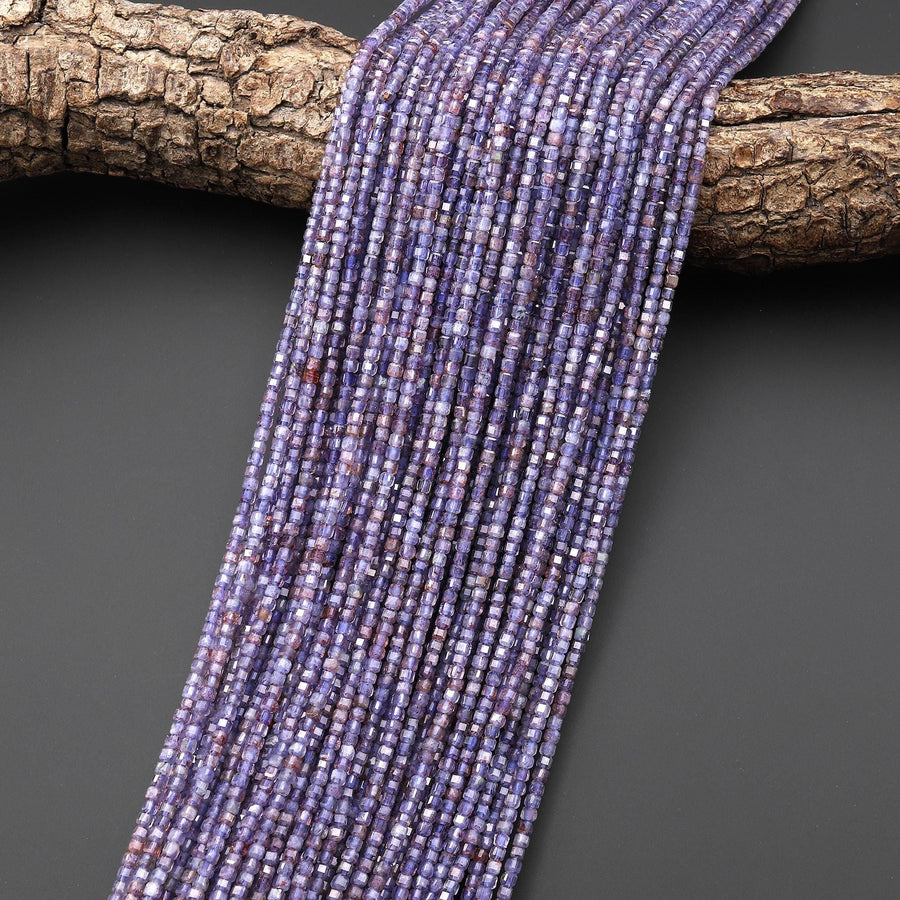 Rare Natural Sunstone Iolite Faceted 2mm Cube Beads 15.5" Strand
