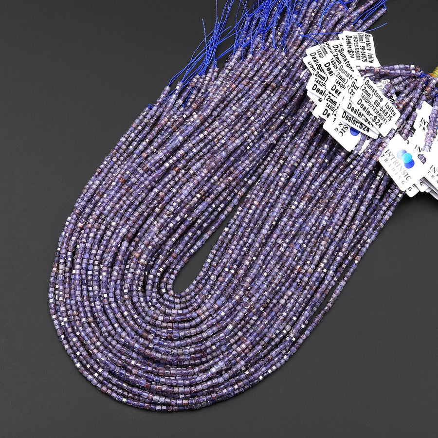 Rare Natural Sunstone Iolite Faceted 2mm Cube Beads 15.5" Strand