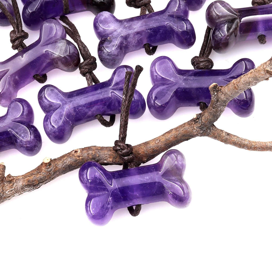 Carved Natural Purple Amethyst Dog Bone Center Drilled Pendant A1