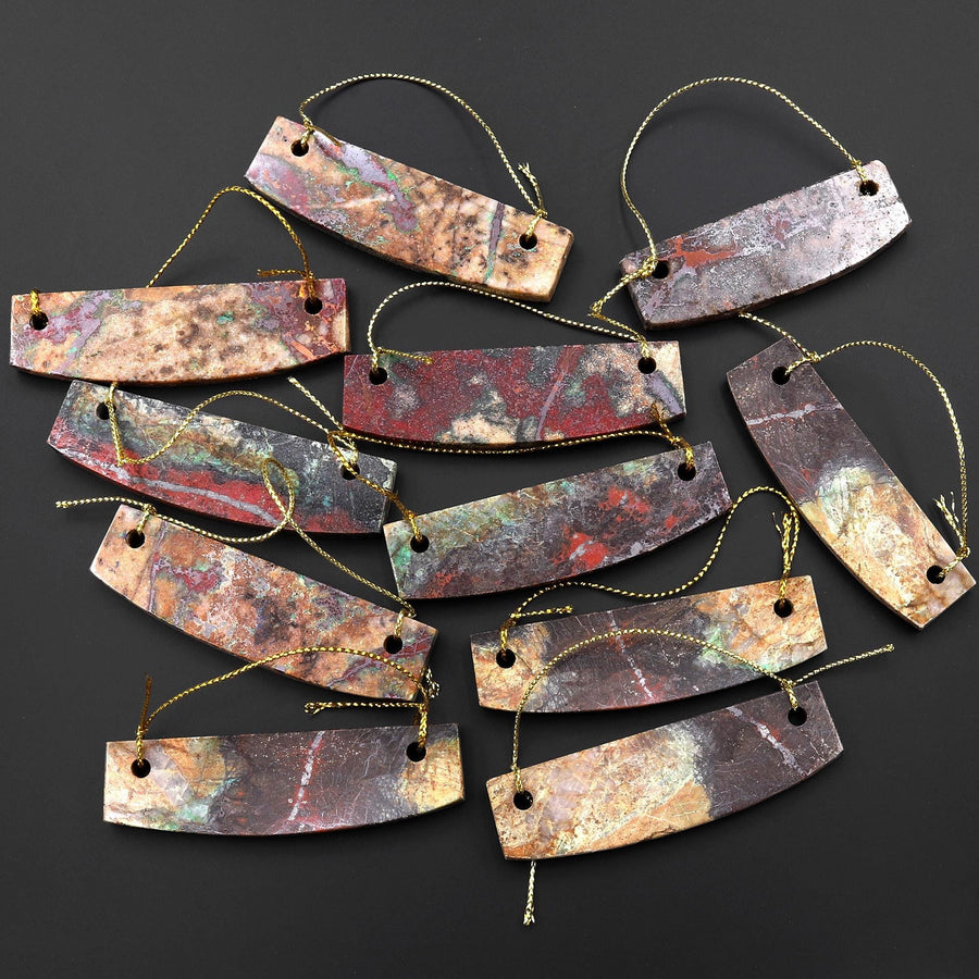 From the Old Arizona Copper Mine~ Natural Copper in Chrysocolla Curved Elongated Rectangle Slab 2 Two Hole Pendant