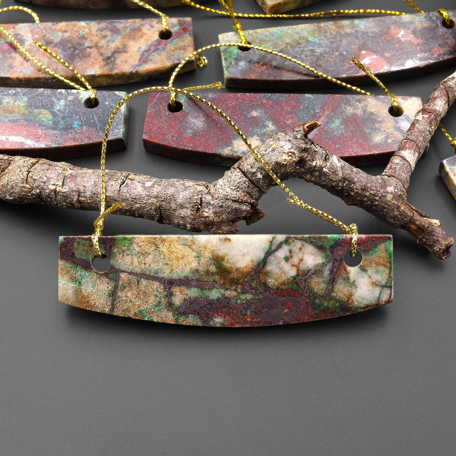 From the Old Arizona Copper Mine~ Natural Copper in Chrysocolla Curved Elongated Rectangle Slab 2 Two Hole Pendant