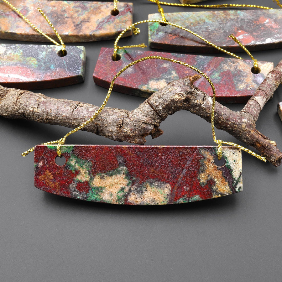From the Old Arizona Copper Mine~ Natural Copper in Chrysocolla Curved Elongated Rectangle Slab 2 Two Hole Pendant