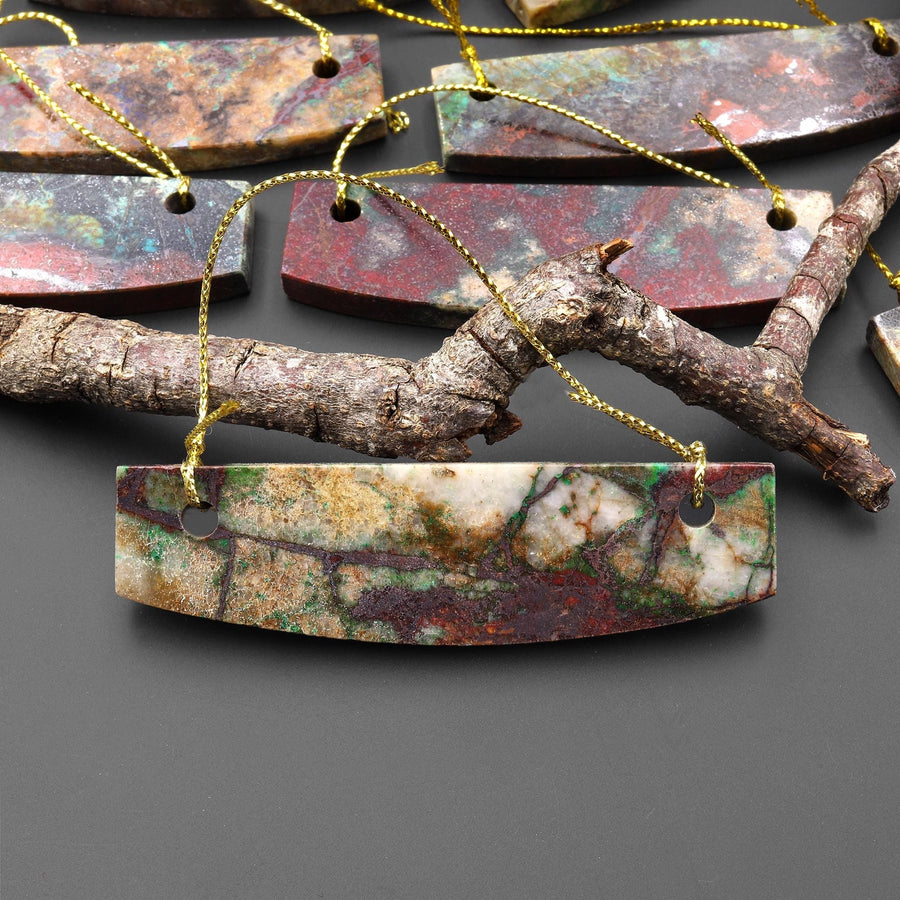 From the Old Arizona Copper Mine~ Natural Copper in Chrysocolla Curved Elongated Rectangle Slab 2 Two Hole Pendant A4