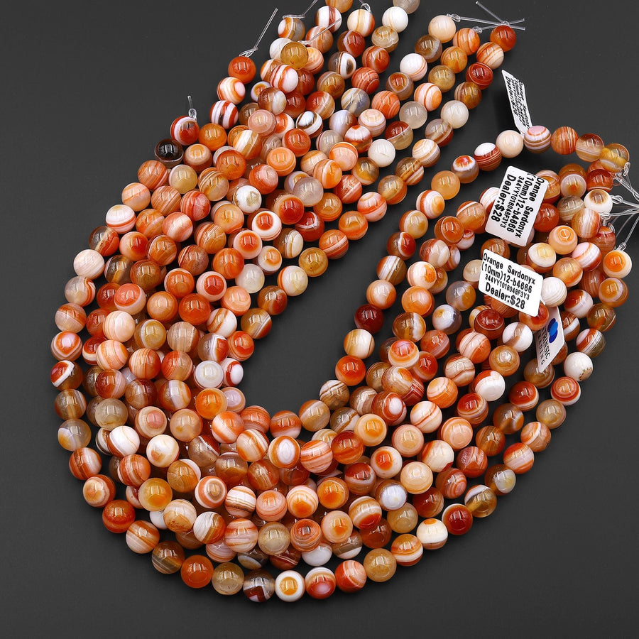 AAA Natural Orange Sardonyx 10mm Smooth Round Beads 15.5" Strand