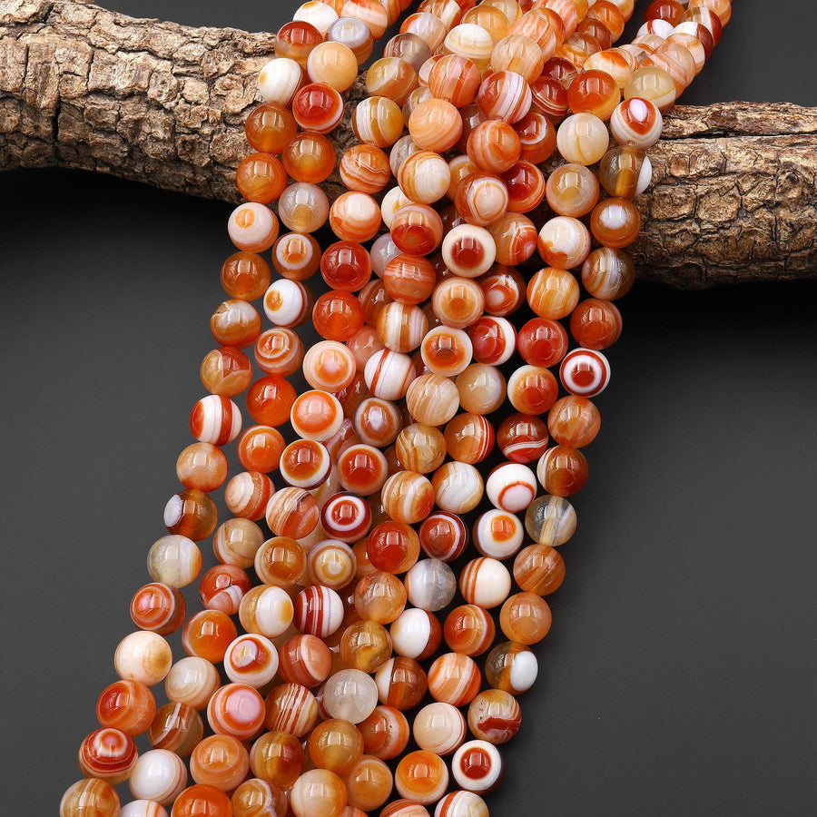 AAA Natural Orange Sardonyx 10mm Smooth Round Beads 15.5" Strand