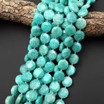 AAA Faceted Natural Peruvian Amazonite Faceted Coin Beads 15mm Stunning Natural Blue Green Gemstone 15.5" Strand