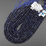 AAA Faceted Natural Deep Blue Sapphire Round Beads 2mm 3mm 4mm Genuine Gemstone 15.5" Strand