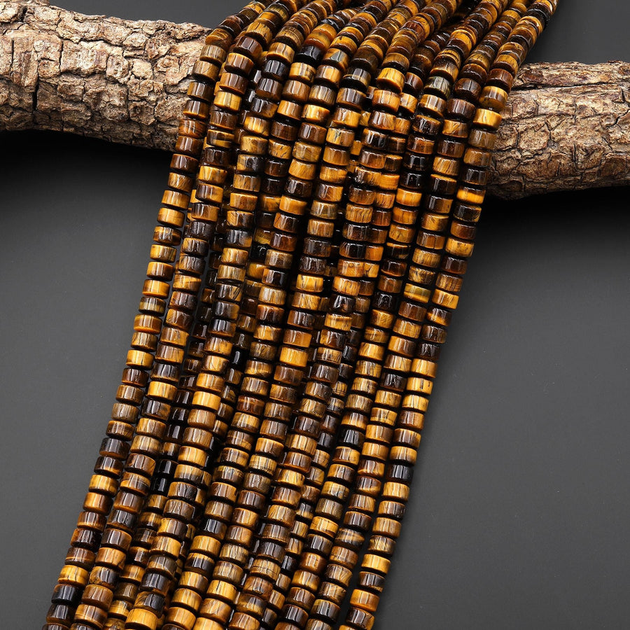 AAA Natural Tiger's Eye 7mm 8mm Heishi Rondelle Wheel Beads 15.5" Strand