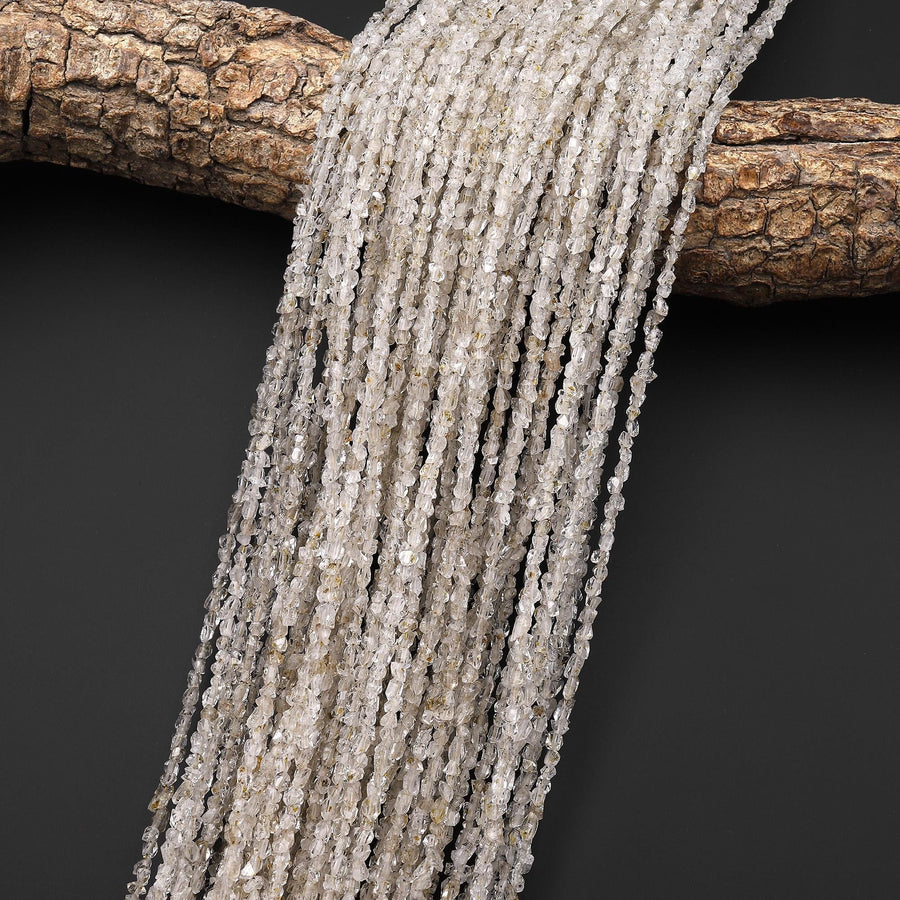 UV Reactive Rare Ancient Natural Smoky Enhydro Petroleum Diamond Quartz Beads 3mm 4mm Real Crystal Gemstone from Pakistan 15.5" Strand