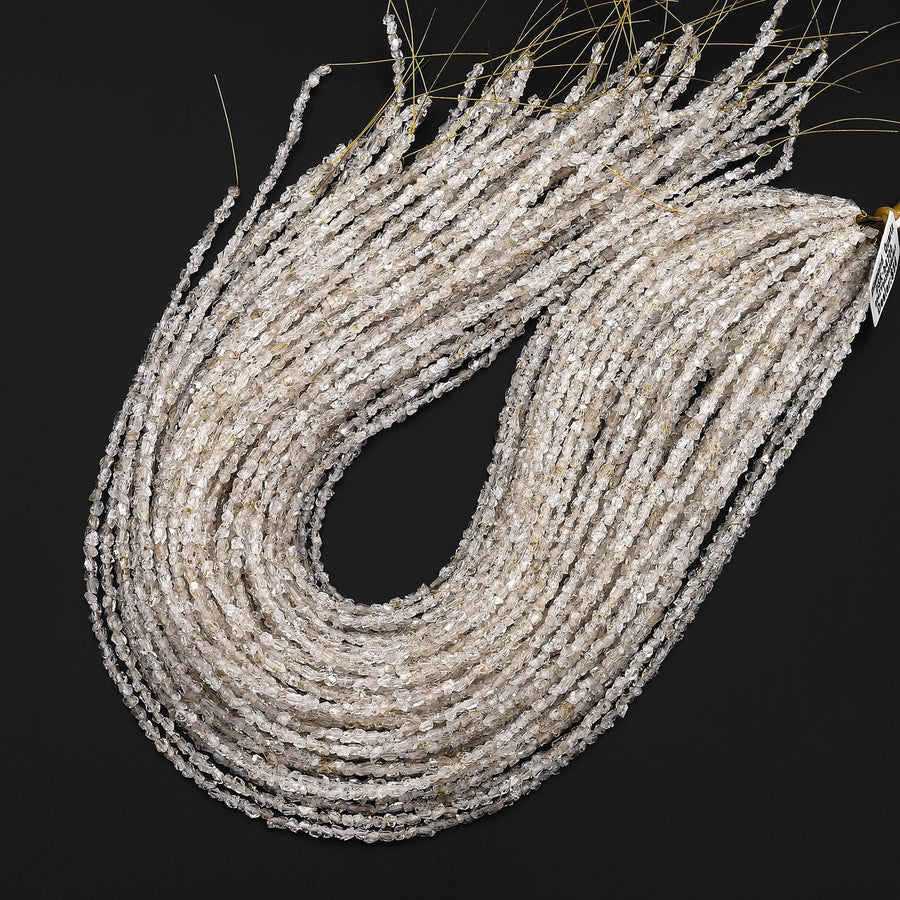 UV Reactive Rare Ancient Natural Smoky Enhydro Petroleum Diamond Quartz Beads 3mm 4mm Real Crystal Gemstone from Pakistan 15.5" Strand