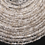 UV Reactive Rare Ancient Natural Smoky Enhydro Petroleum Diamond Quartz Beads 3mm 4mm Real Crystal Gemstone from Pakistan 15.5" Strand