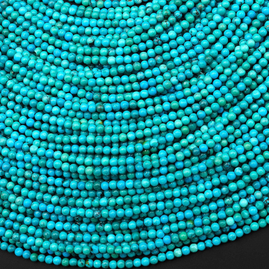 AAA Genuine Natural Blue Green Turquoise 2mm Smooth Round Gemstone Beads 15.5" Strand
