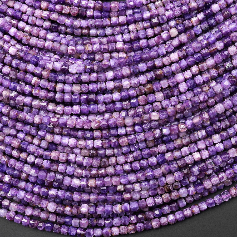 AAA Faceted Genuine Natural Russian Purple Charoite 2mm Cube Beads Gemstone 15.5" Strand