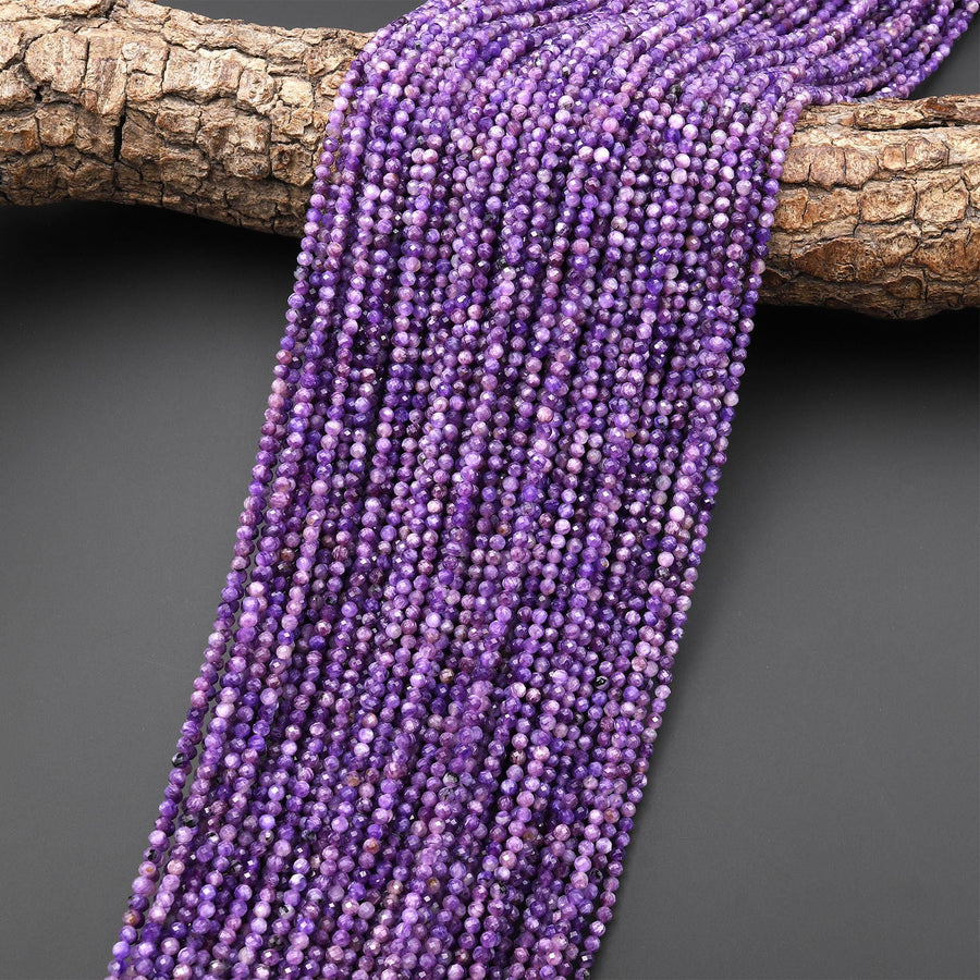 AAA Faceted Genuine Natural Russian Purple Charoite 2mm 3mm Round Beads Gemstone 15.5" Strand