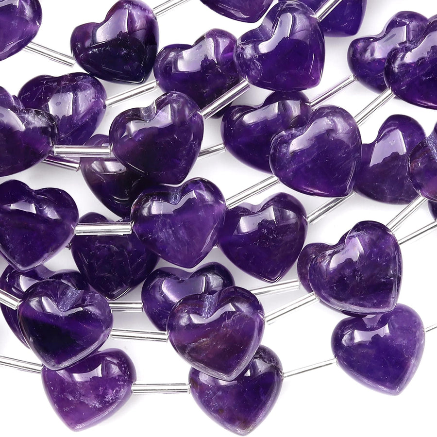 Natural Purple Amethyst Beads Gemstone Puffy Heart Horizontally Drilled 8" Strand