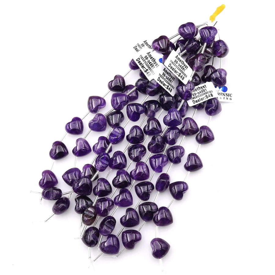 Natural Purple Amethyst Beads Gemstone Puffy Heart Horizontally Drilled 8" Strand