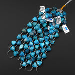 Natural Teal Blue Apatite Beads Gemstone Puffy Heart Horizontally Drilled 8" Strand