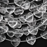 Natural Rock Crystal Quartz Beads Gemstone Puffy Heart Horizontally Drilled 8" Strand