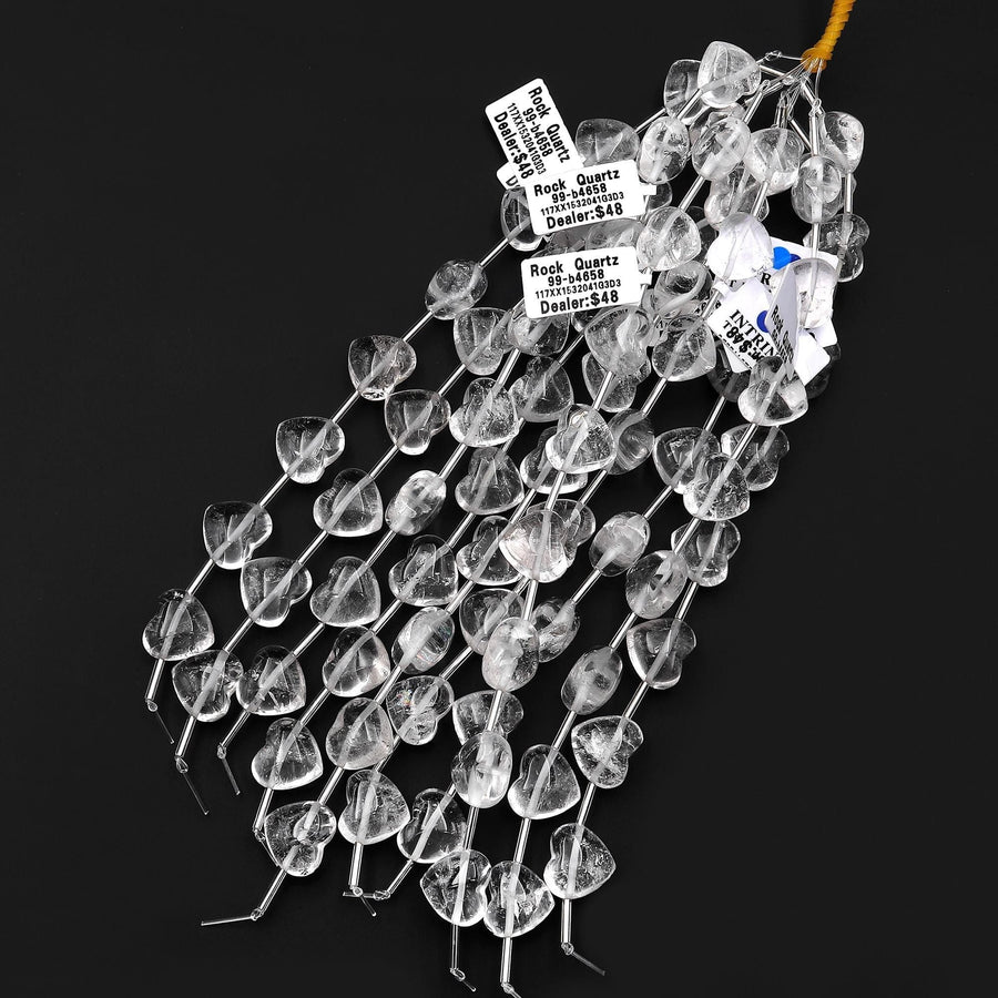 Natural Rock Crystal Quartz Beads Gemstone Puffy Heart Horizontally Drilled 8" Strand