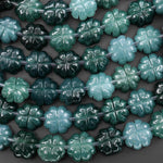 AAA Natural Guatemalan Jade Hand Carved Flower Beads 13mm 7.25" Strand